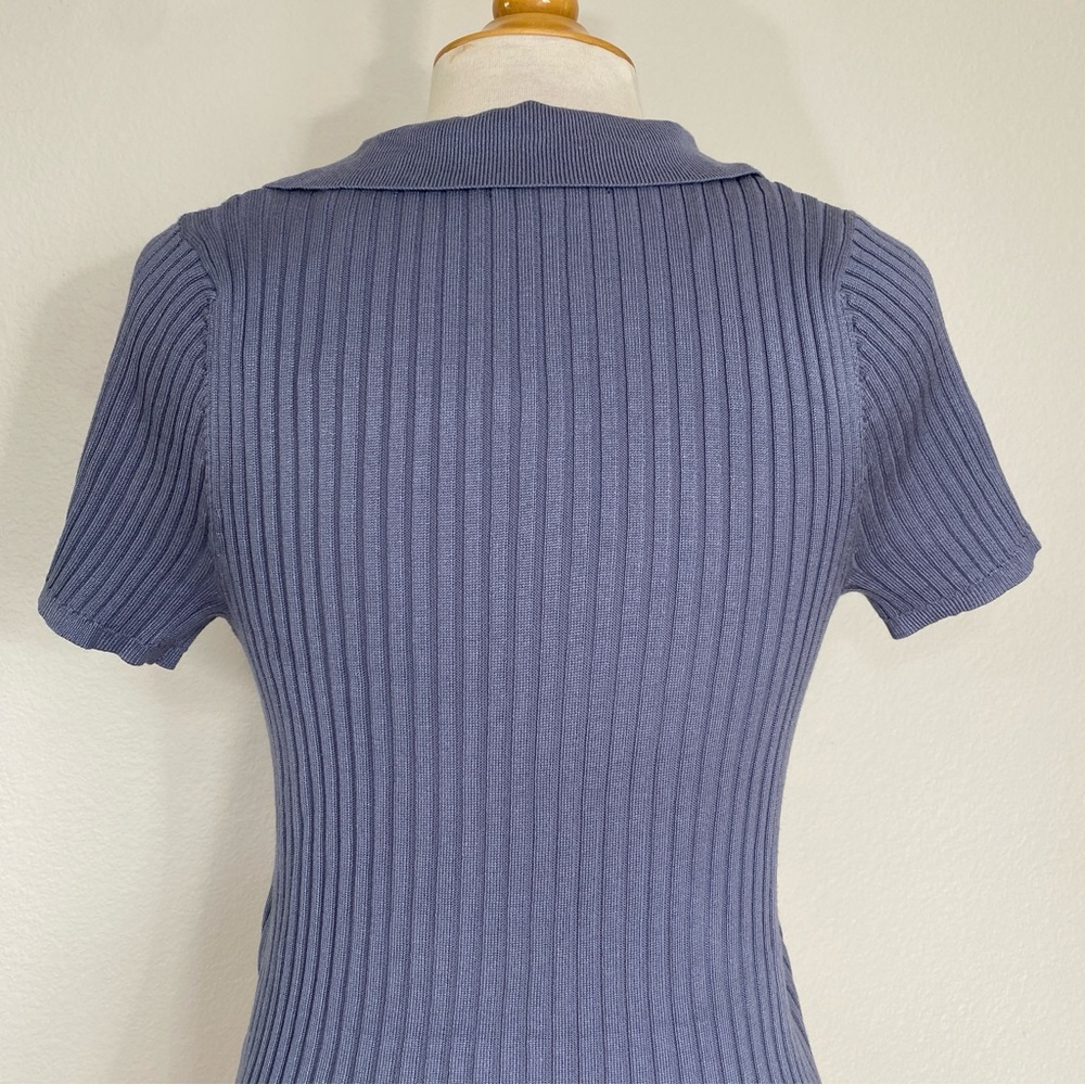 Talent Blue Gray Collared Ribbed V Neck Short Sleeve Soft Stretch Shirt Size 1X - Picture 7 of 15